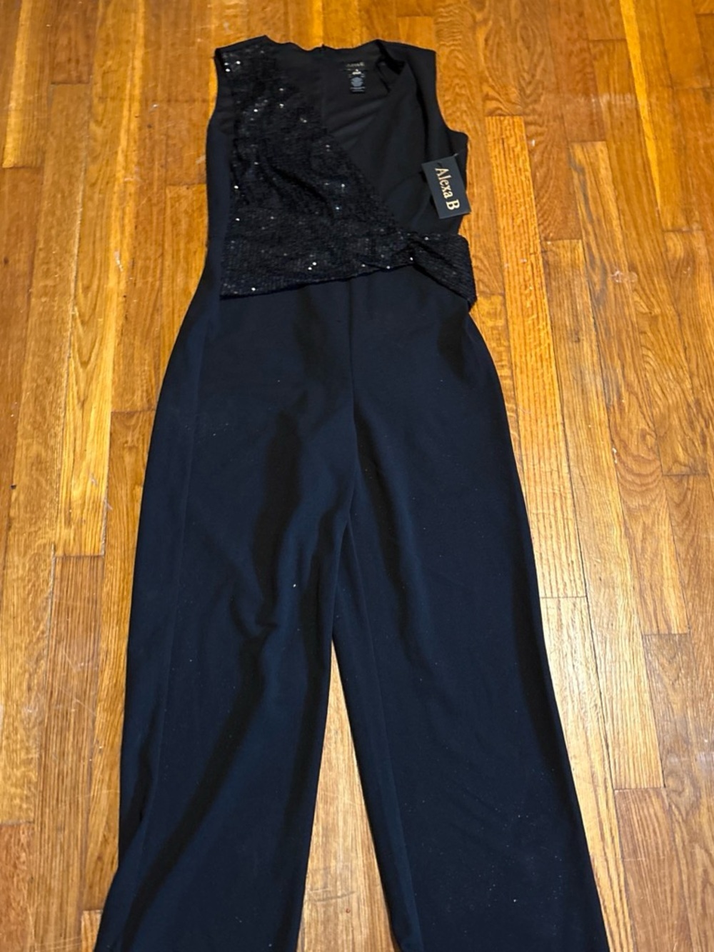 Alex Evenings Black Sequin Bodice Wide-Leg Jumpsuit